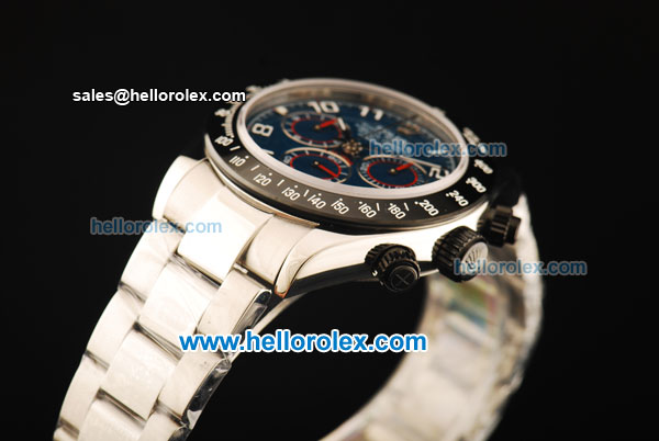 Rolex Daytona Chronograph Swiss Valjoux 7750 Automatic Movement Steel Case with Blue Dial and Black Bezel-Steel Strap - Click Image to Close